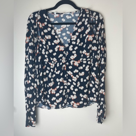 Zara Trafaluc Collection Large Floral Print Blouse Long Sleeve Black Button Open - Picture 1 of 10